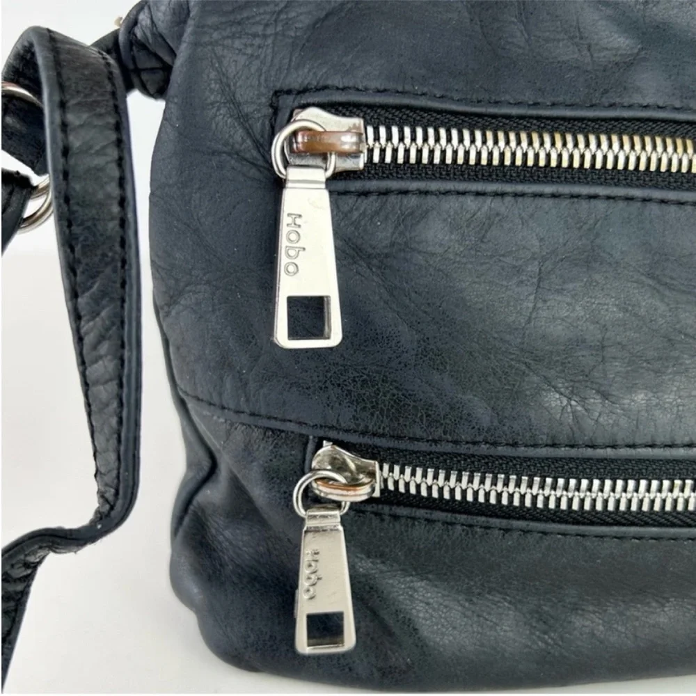 HOBO Mara Navy Blue Gray Leather Boho Crossbody Bag Purse